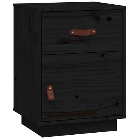 Comodino Nero 40x34x55 Cm In Legno Massello Di Pino - Foto 1