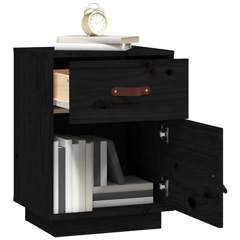Comodino Nero 40x34x55 Cm In Legno Massello Di Pino - Foto 10
