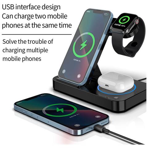 Caricabatterie Wireless Pieghevole 4 In 1 Per Telefono, Airpods, Apple Watch Black - Foto 7