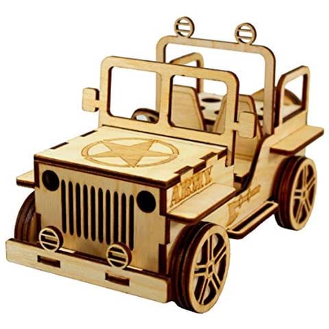 Puzzle 3d In Legno Jeep Militare - Organizer Da Scrivania, Portapenne, Portacarte - Facile Da Montare - Foto 1