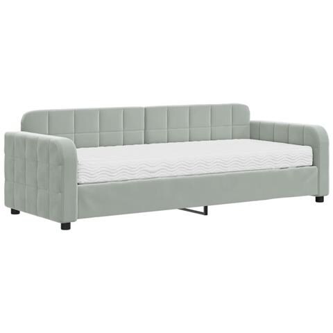 Divano Letto Con Materasso Grigio Chiaro 80x200 Cm In Velluto - Foto 1