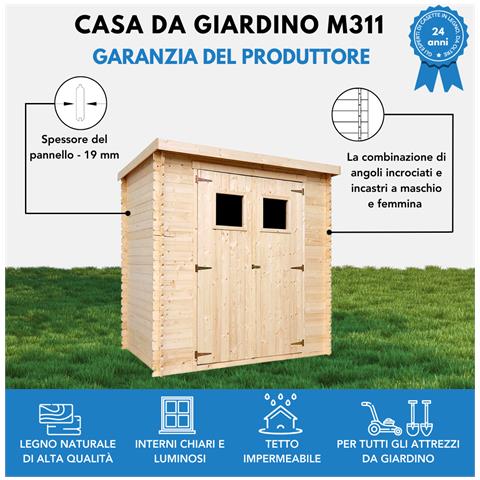 M311+m311g Casetta Da Giardino In Legno Per Esterni Con Pavimento Trattato - L204xl142xa200cm / 2.22m2 - Piccola Casetta In Legno - Foto 8