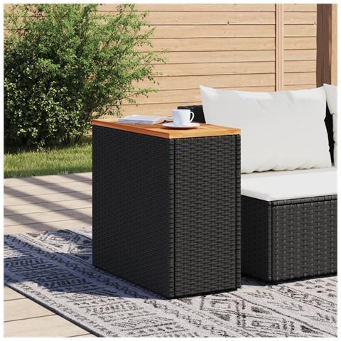 Tavolo Da Giardino Piano In Legno Nero 58x27,5x55 Cm Polyrattan - Foto 3
