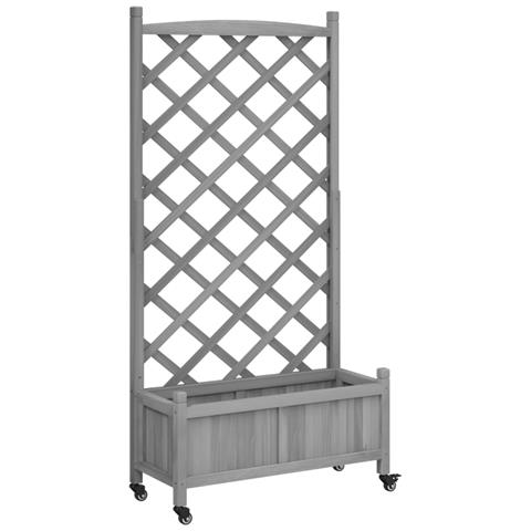 Fioriera Con Traliccio E Ruote Grigia Legno Massello Di Abete - Foto 2