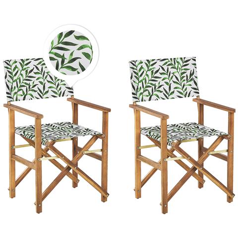 Set Di 2 Sedie Legno Di Acacia Chiaro Crema Motivo Foglie Verde Cine - Foto 6