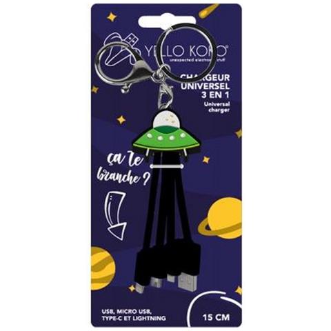 Cavo 3 In 1 Andy Usb-c /micro-usb /lightning Verso Usb Disco Volante, Nero / Verde - Foto 2