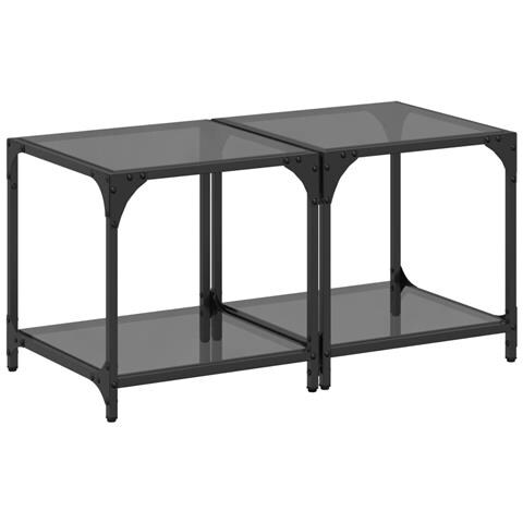 Tavolini Da Salotto Con Piano Vetro Nero 2pz 40x40x40cm Acciaio - Foto 2
