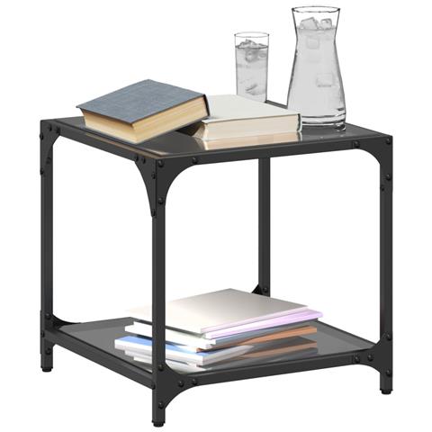 Tavolini Da Salotto Con Piano Vetro Nero 2pz 40x40x40cm Acciaio - Foto 3