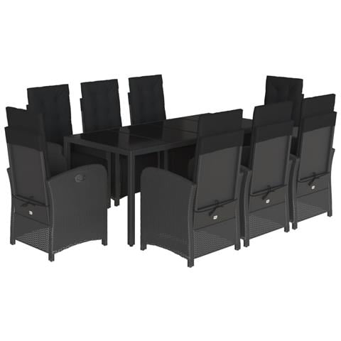 Set da Pranzo da Giardino 9 pz con Cuscini Nero in Polyrattan - Foto 1