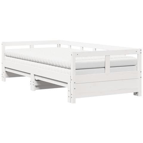 Divano Letto Con Rotelle E Materasso Bianco 90x200cm Legno Pino - Foto 2