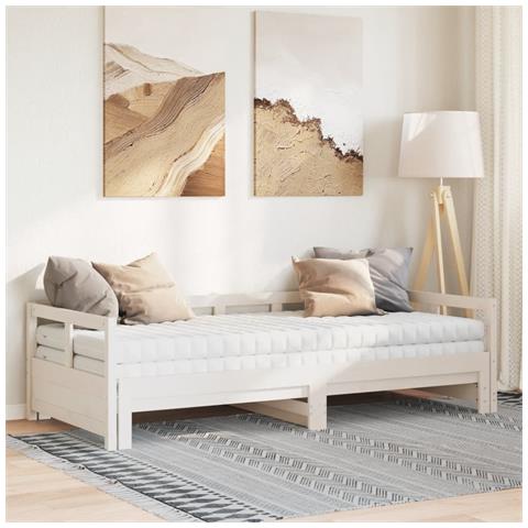 Divano Letto Con Rotelle E Materasso Bianco 90x200cm Legno Pino - Foto 3