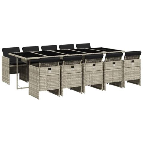 Set Pranzo Giardino 11pz Con Cuscini Grigio Chiaro Polyrattan - Foto 2