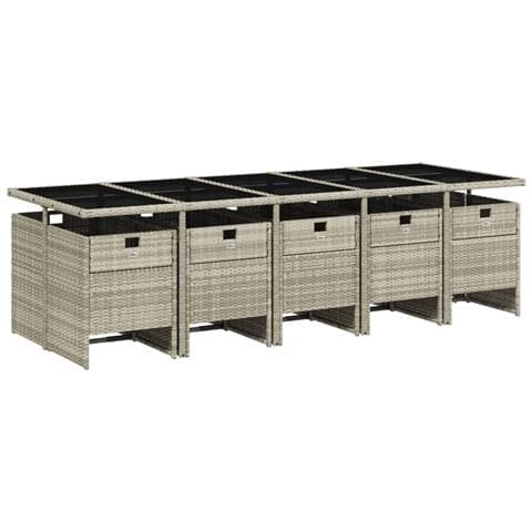 Set Pranzo Giardino 11pz Con Cuscini Grigio Chiaro Polyrattan - Foto 3