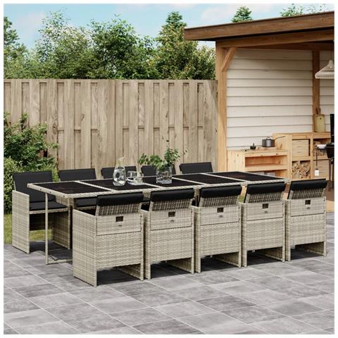 Set Pranzo Giardino 11pz Con Cuscini Grigio Chiaro Polyrattan - Foto 1
