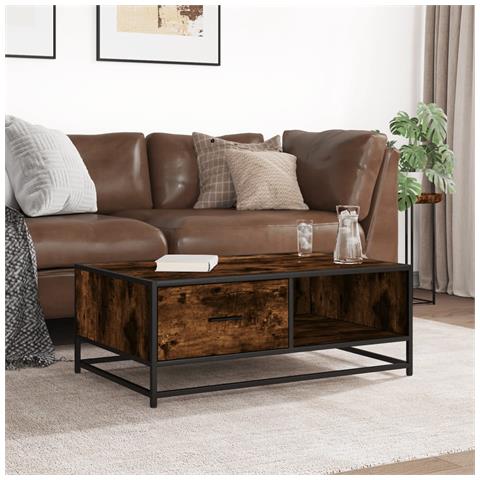 Tavolino Rovere Fumo 90x57x35 Cm In Legno Multistrato E Metallo - Foto 3