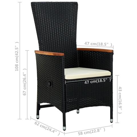 Sedie Da Esterno 2 Pz Con Cuscini In Polyrattan Nere - Foto 6