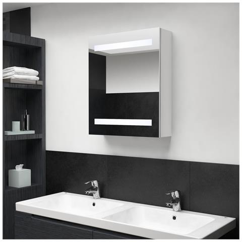Armadietto Bagno Con Specchio E Led Bianco Lucido 50x14x60 Cm - Foto 8