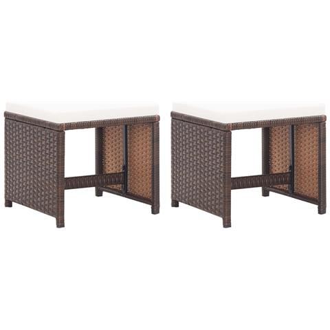 Sgabelli Da Giardino 2 Pz Con Cuscini In Polyrattan Marrone - Foto 2