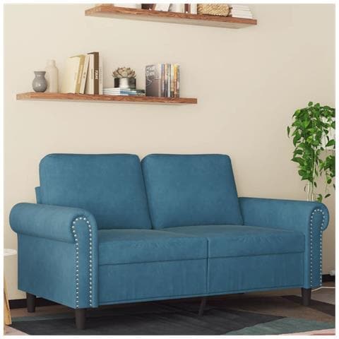 Divano a 2 Posti Blu 120 cm in Velluto - Foto 2