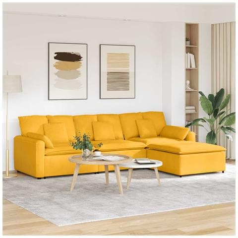 Divano Modulare con Poggiapiedi e Cuscini Giallo Chiaro - Foto 2