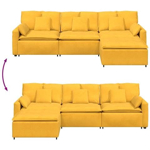 Divano Modulare con Poggiapiedi e Cuscini Giallo Chiaro - Foto 9