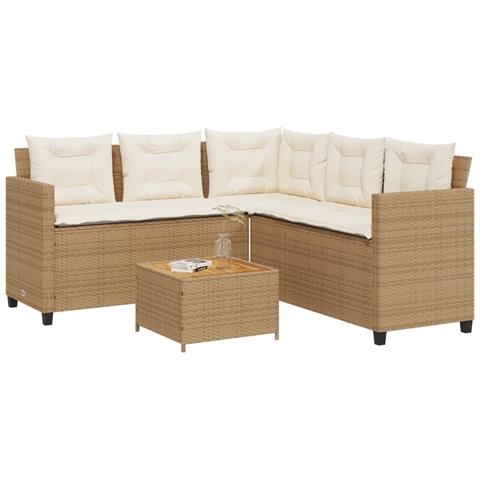 Divano da Giardino con Tavolo e Cuscini a L Beige in Polyrattan - Foto 2