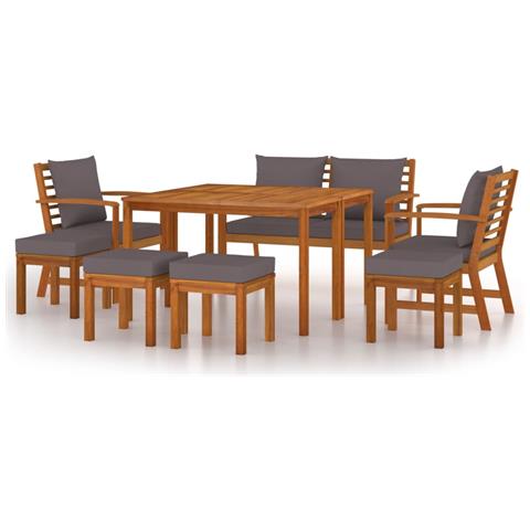 Set da Pranzo da Giardino 9pz con Cuscini Legno Massello Acacia - Foto 1