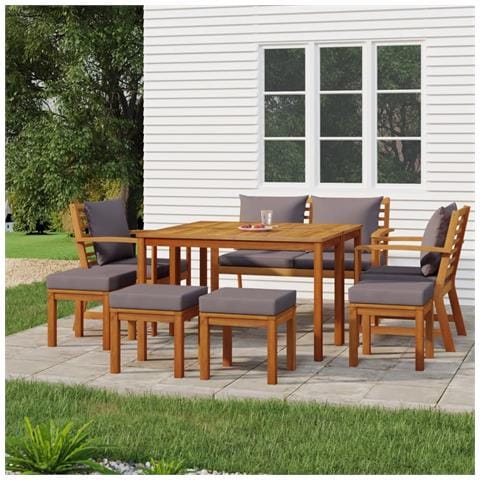 Set da Pranzo da Giardino 9pz con Cuscini Legno Massello Acacia - Foto 2
