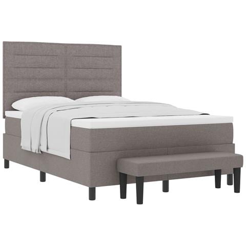 Letto a Molle con Materasso e Panchina Taupe 160x200 cm Tessuto - Foto 1