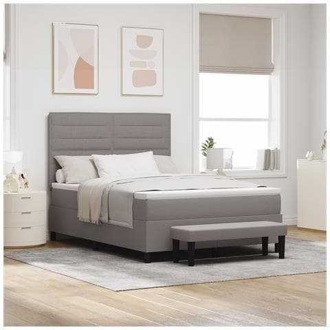 Letto a Molle con Materasso e Panchina Taupe 160x200 cm Tessuto - Foto 2