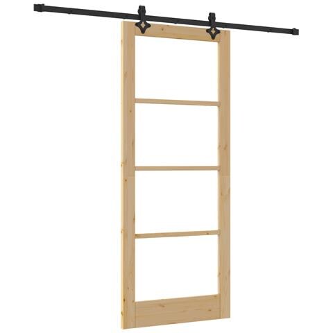 Porta Scorrevole  con Set di Hardware 86x211 cm Legno Massello di Pino, Porta Interna  con Vetro 'ORKDAL'86x211x4 cm Legno Massello di Pino - Foto 1