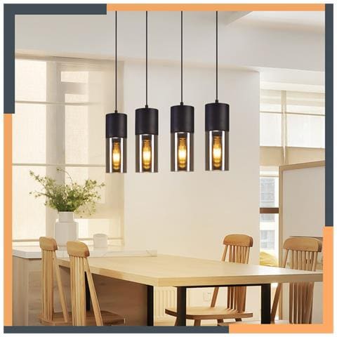 Lampada A Sospensione Per Sala Da Pranzo, 4 Fiamme, Attacco E27, Nera, Lampada A Sospensione Per Cucina E Corridoio - Foto 2