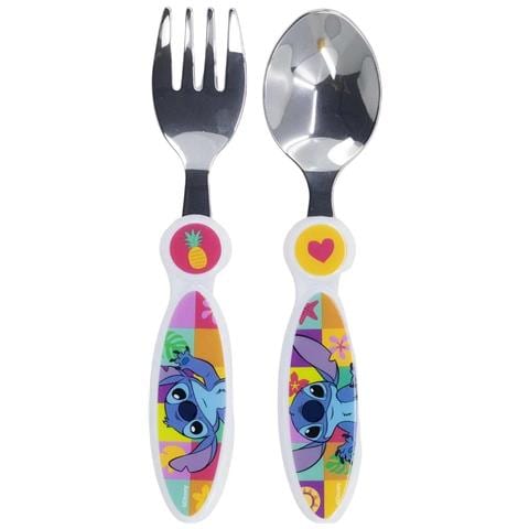Set Posate Per Bambini Cucchiaio E Forchetta Stitch Collezione Palms, Multicolore - Foto 1