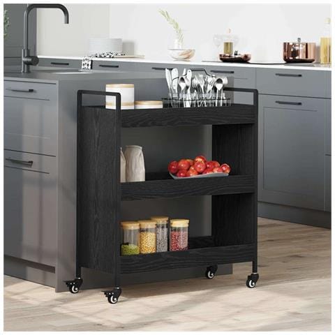 Carrello da Cucina Rovere nero 70 x 30 x 82 cm - Foto 2