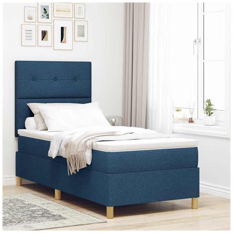 Letto a molle con materasso Blu 90 x 200 cm Tessuto - Foto 2