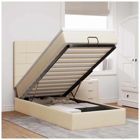 Struttura Letto Pouf con Materasso Crema 90x190 cm in Tessuto - Foto 2