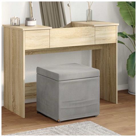Pouf Grigio chiaro Velluto e Legno Ingegnerizzato - Foto 2