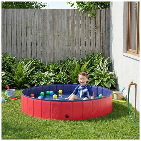 Piscina Pieghevole per Cani Rosso e Blu Ø 160 x 30 cm PVC - Foto 2