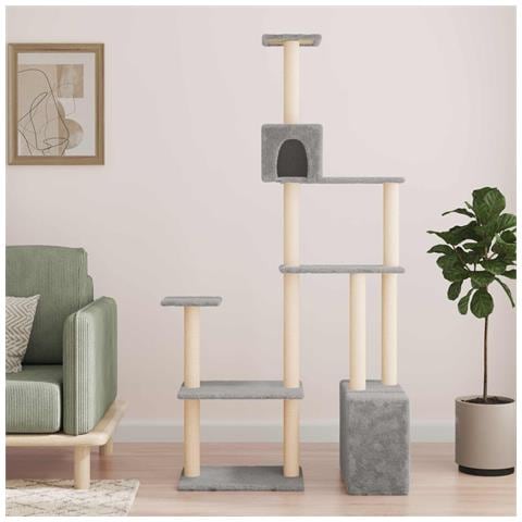 Albero per gatti con pali per graffiare in sisal Grigio Chiaro - Foto 2