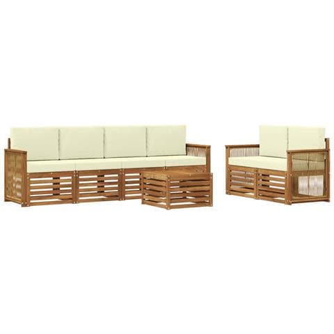 Set di divani da esterno con cuscino 7 pcs Naturale e Crema - Foto 1
