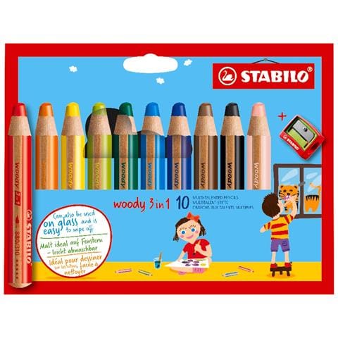 woody 3 in 1 - Matita colorata Multi-Funzione - Astuccio da 10 - con Temperino - Colori assortiti - Foto 1