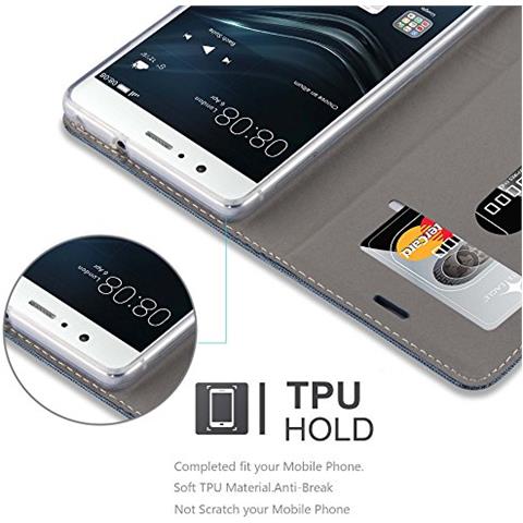 Custodia Compatibile Con Huawei P9 Lite In Blu Scuro Nero - Coperchio Protettiva Con Chiusura Magnetica, Funzione Stand E Tasca Per Le Carte - Foto 2