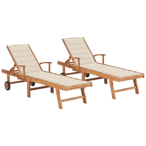 Sdraio 2 pz con Tavolo e Cuscino Crema Legno Massello di Teak - Foto 1
