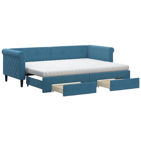 Divano Letto Estraibile Con Cassetti Blu 80x200 Cm In Velluto - Foto 1