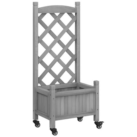 Fioriera Con Traliccio E Ruote Grigia Legno Massello Di Abete - Foto 2