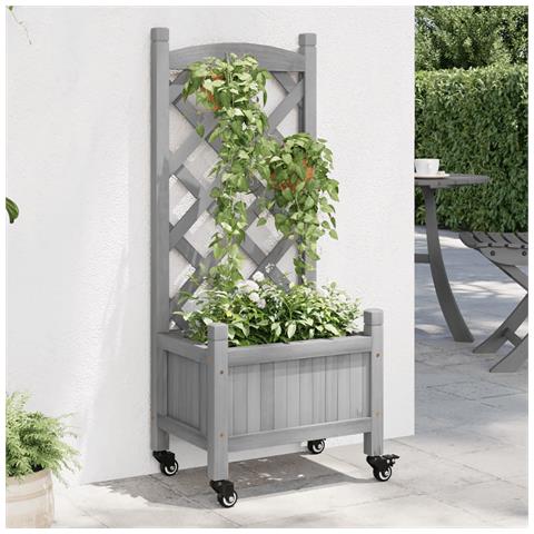 Fioriera Con Traliccio E Ruote Grigia Legno Massello Di Abete - Foto 3