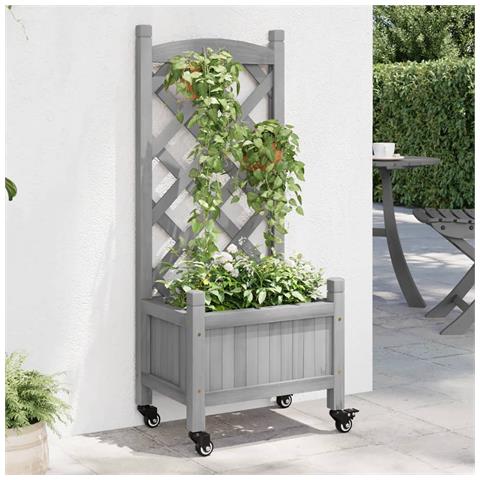 Fioriera Con Traliccio E Ruote Grigia Legno Massello Di Abete - Foto 1