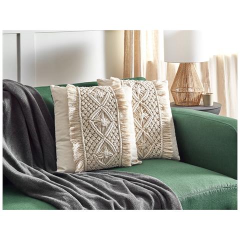 Set Di 2 Cuscini Kalam Cotone 45 X 45 Cm Beige Chiaro Trama Geometrica - Foto 1