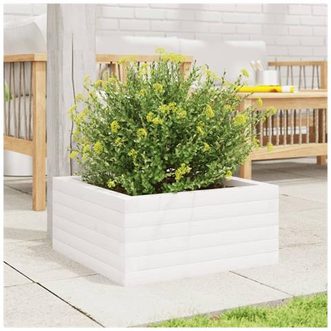 Fioriera Da Giardino Bianca 50x50x23 Cm Legno Massello Di Pino - Foto 3