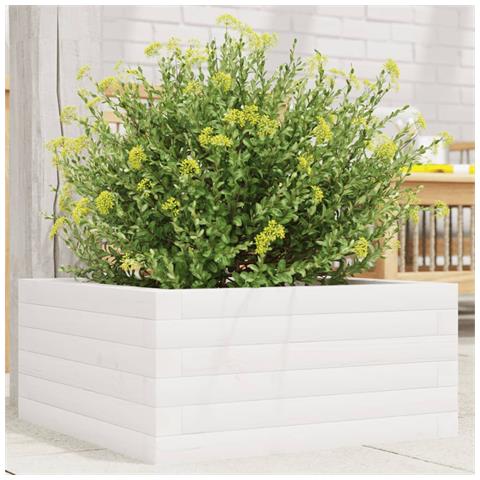 Fioriera Da Giardino Bianca 50x50x23 Cm Legno Massello Di Pino - Foto 1